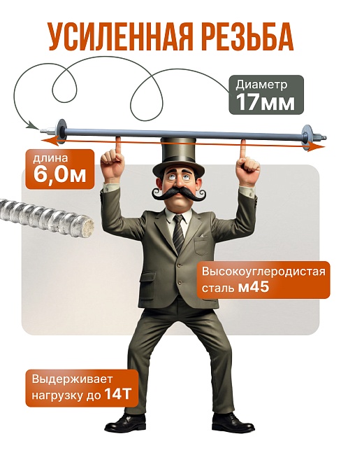 Винт стяжной для опалубки Промышленник горячекатаный 6,0 м упаковка 10 шт. фото 3