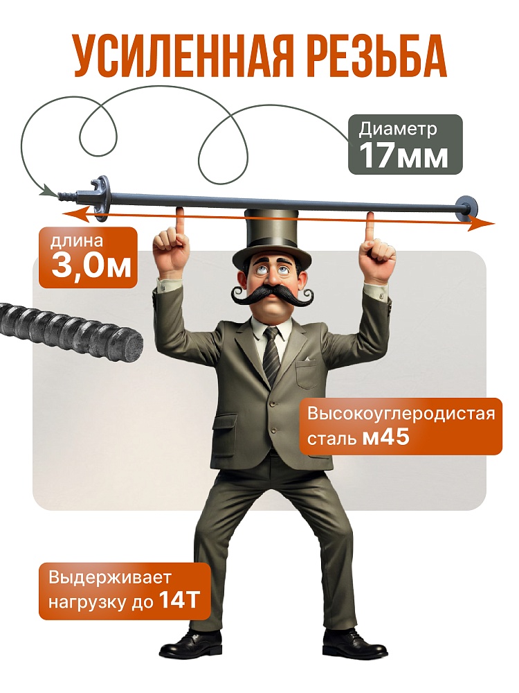 Винт стяжной для опалубки Промышленник горячекатаный 3,0 м упаковка 10 шт. фото 3
