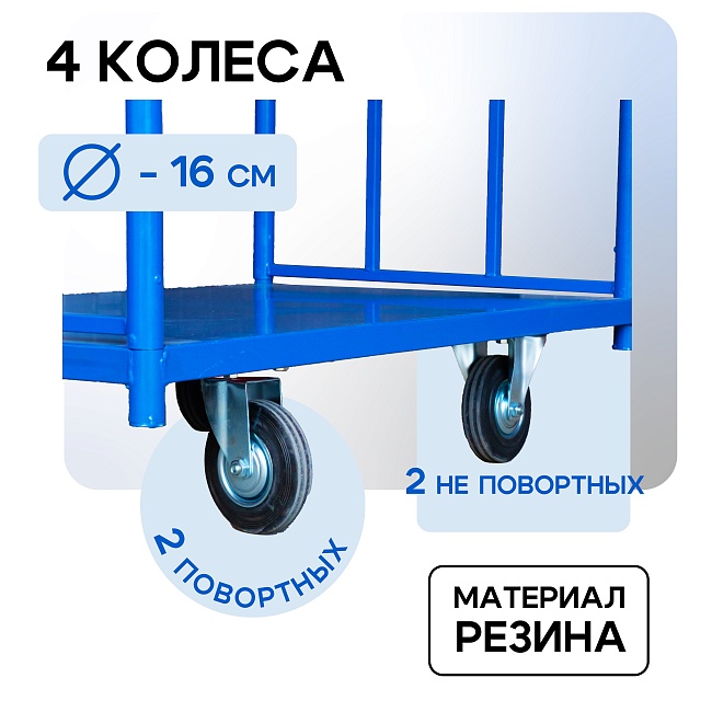 Платформенная тележка Промышленник 1200х800 ПД-8.12 160 мм с двумя ручками фото 4