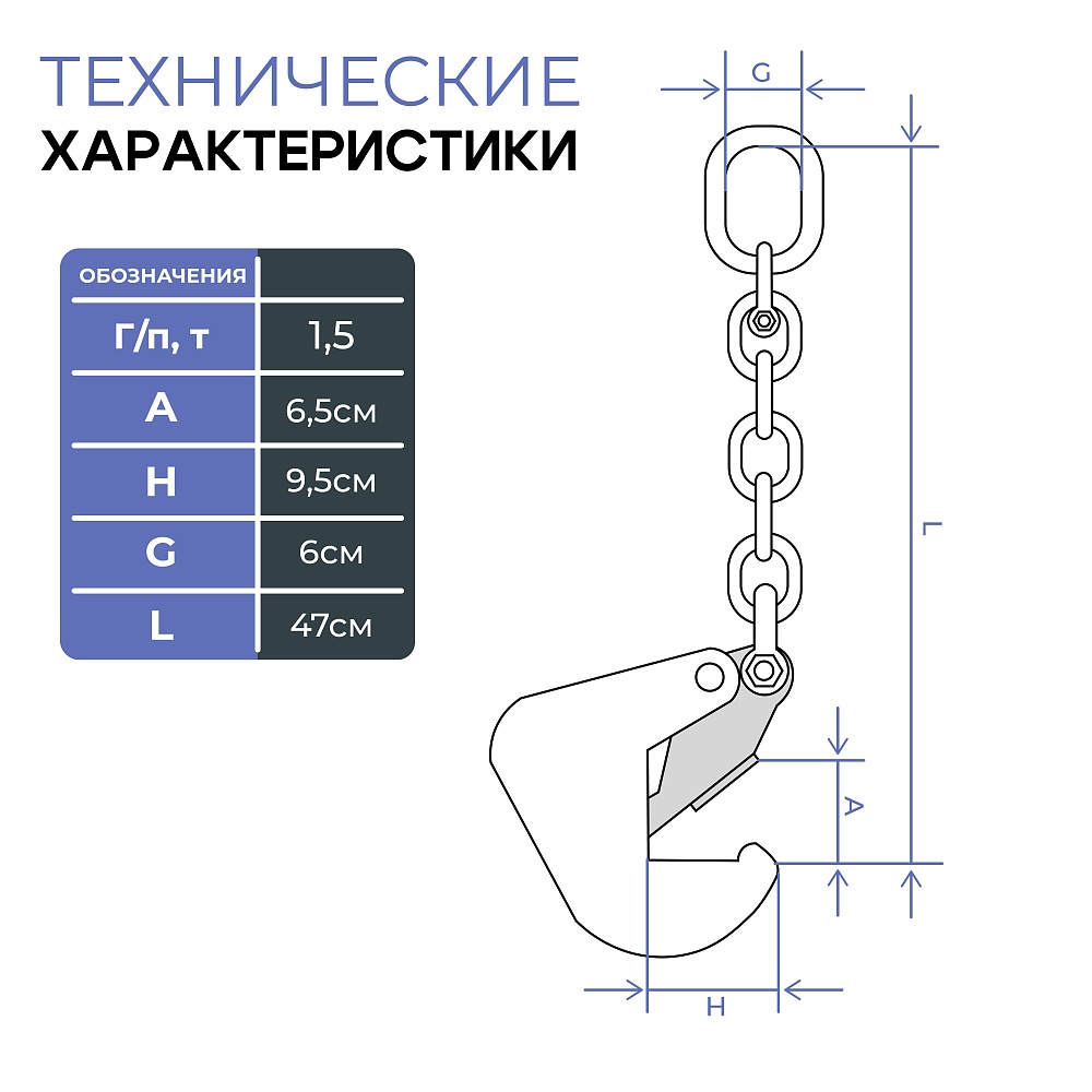 Захват монтажный Промышленник с цепью упаковка 1,5 т 2 шт. фото 2